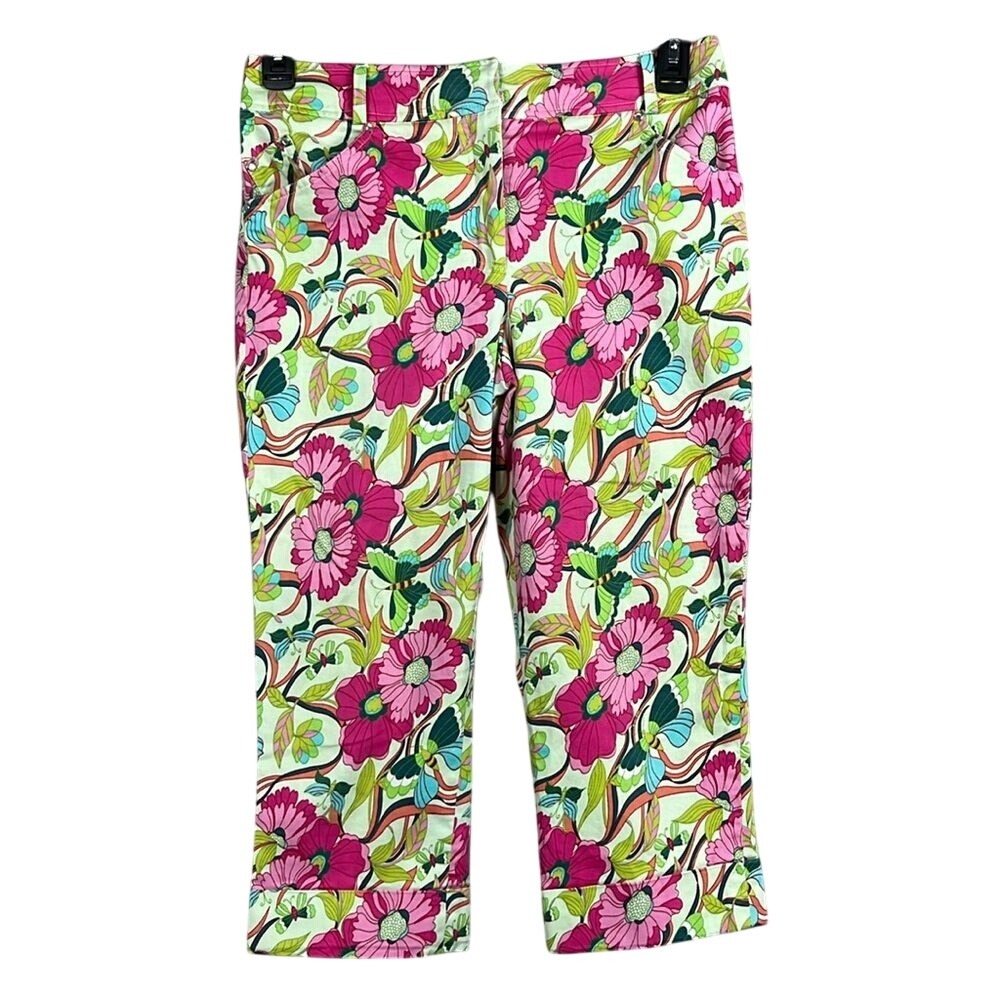 Willi Smith Floral Mid Rise Cuffed Capri Pants Womens‎ Size 12 Stretchy